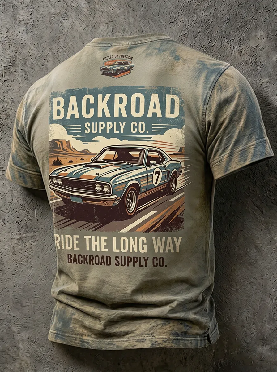 Men's Vintage Muscle Car Backroad Supply Printed T-shirt