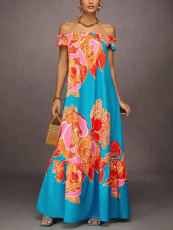 Flower Pleated Maxi Dress