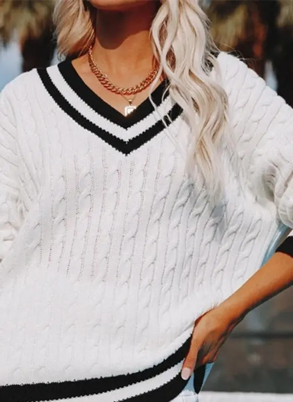 Color Block V-Neck Casual Sweaters