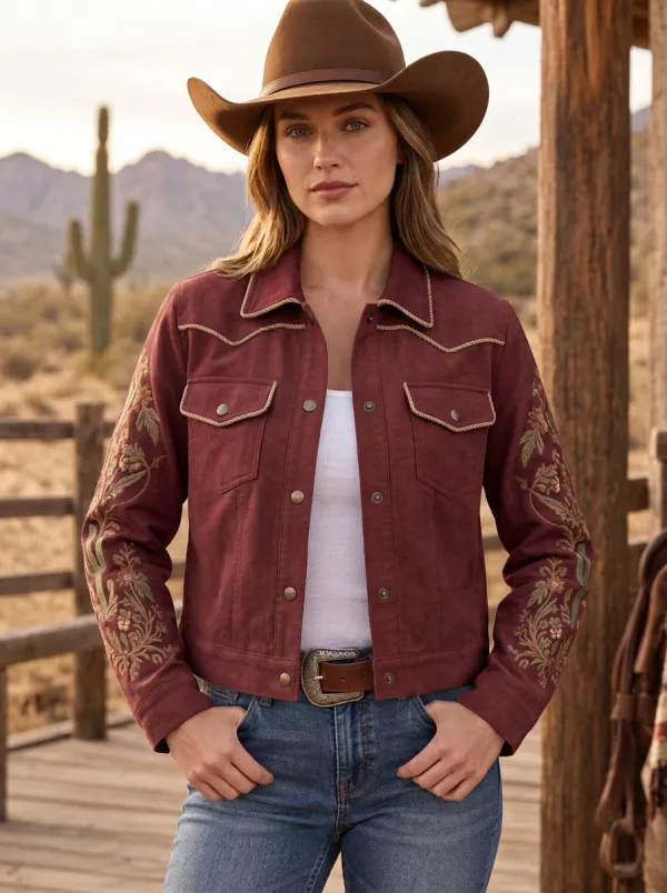 Women's Classic Western Cactus Desert Floral Embroidery Floral Embroidered Jacket