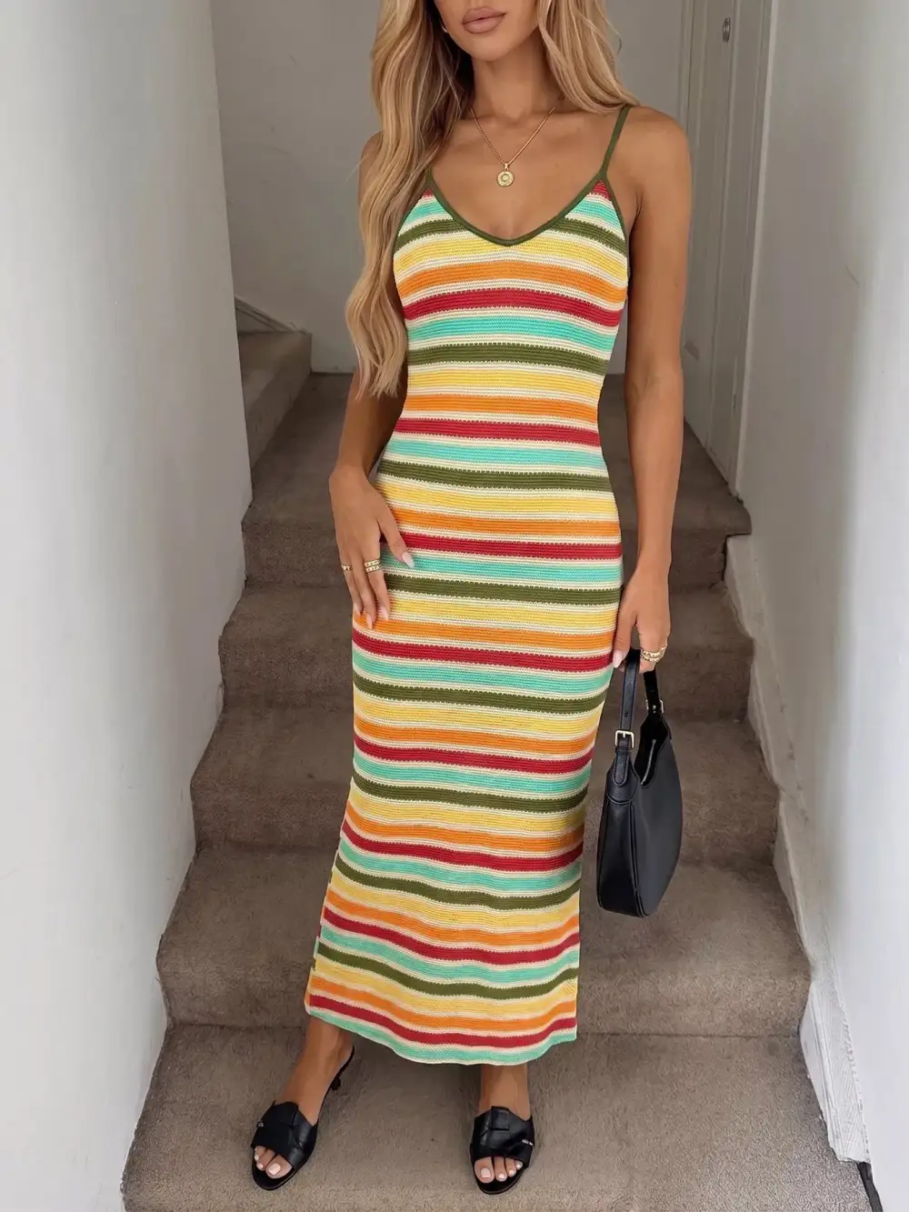 Striped Knit Midi Dress