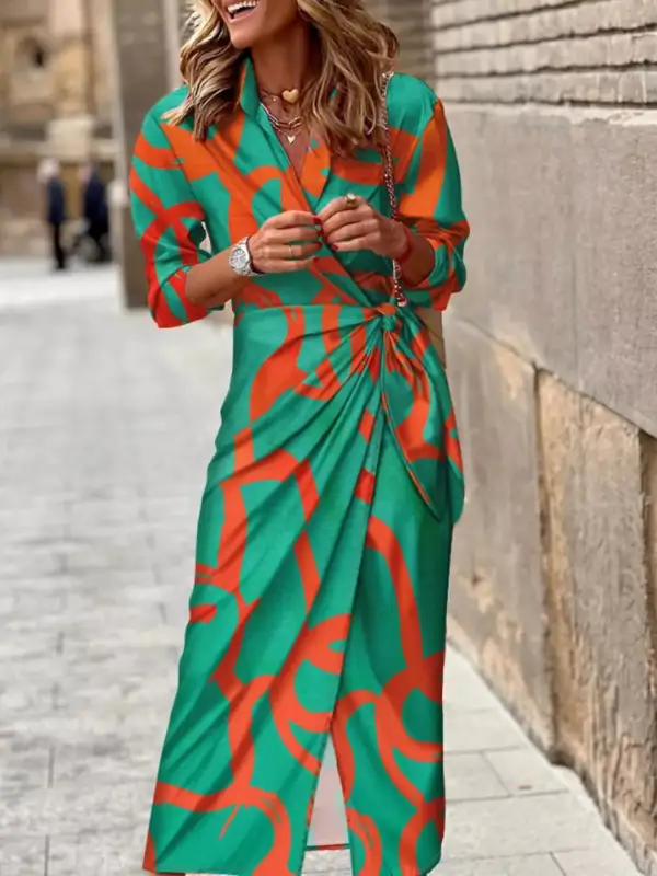 Collared Printed Shirt Dress