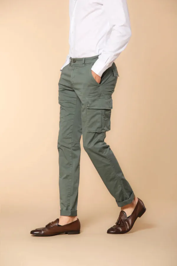 Men's Dark Green Stretch Cotton Slim Fit Large Pocket Overalls