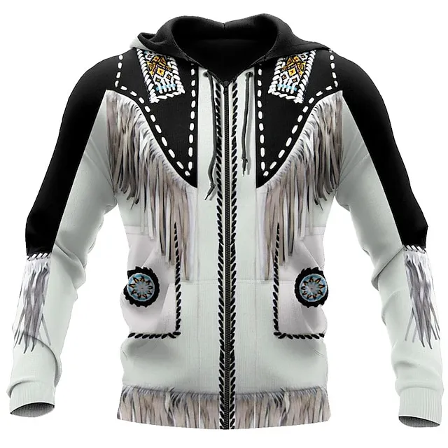 Men's Full Zip Hoodie Jacket Black+Brown Black White Yellow Brown Hooded Graphic Prints Zipper Print Sports & Outdoor Daily Sports 3D Print Streetwear Designer Casual Spring &  Fall Clothing Apparel