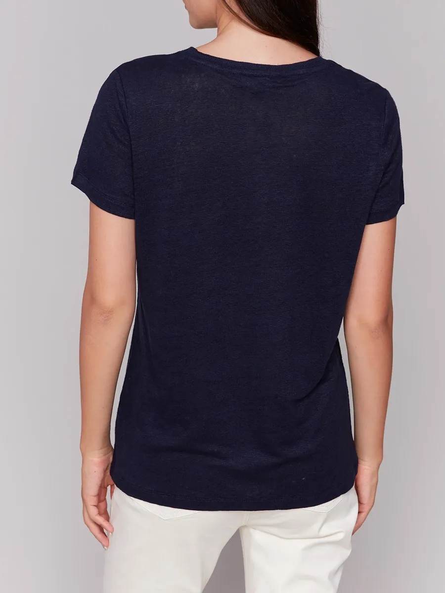 V-Neck Loose Solid Color Skin-Friendly Linen Short Sleeves