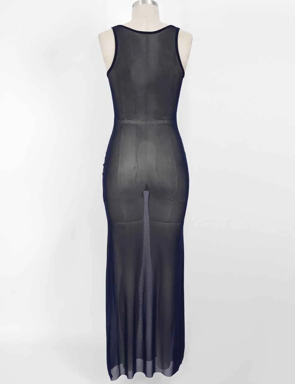 Beach Sheer Mesh U Neck Sleeveless Maxi Dress