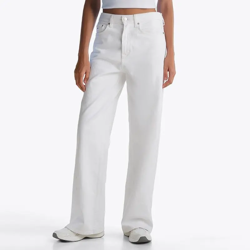 Women's simple high-waisted stretch wide-leg jeans