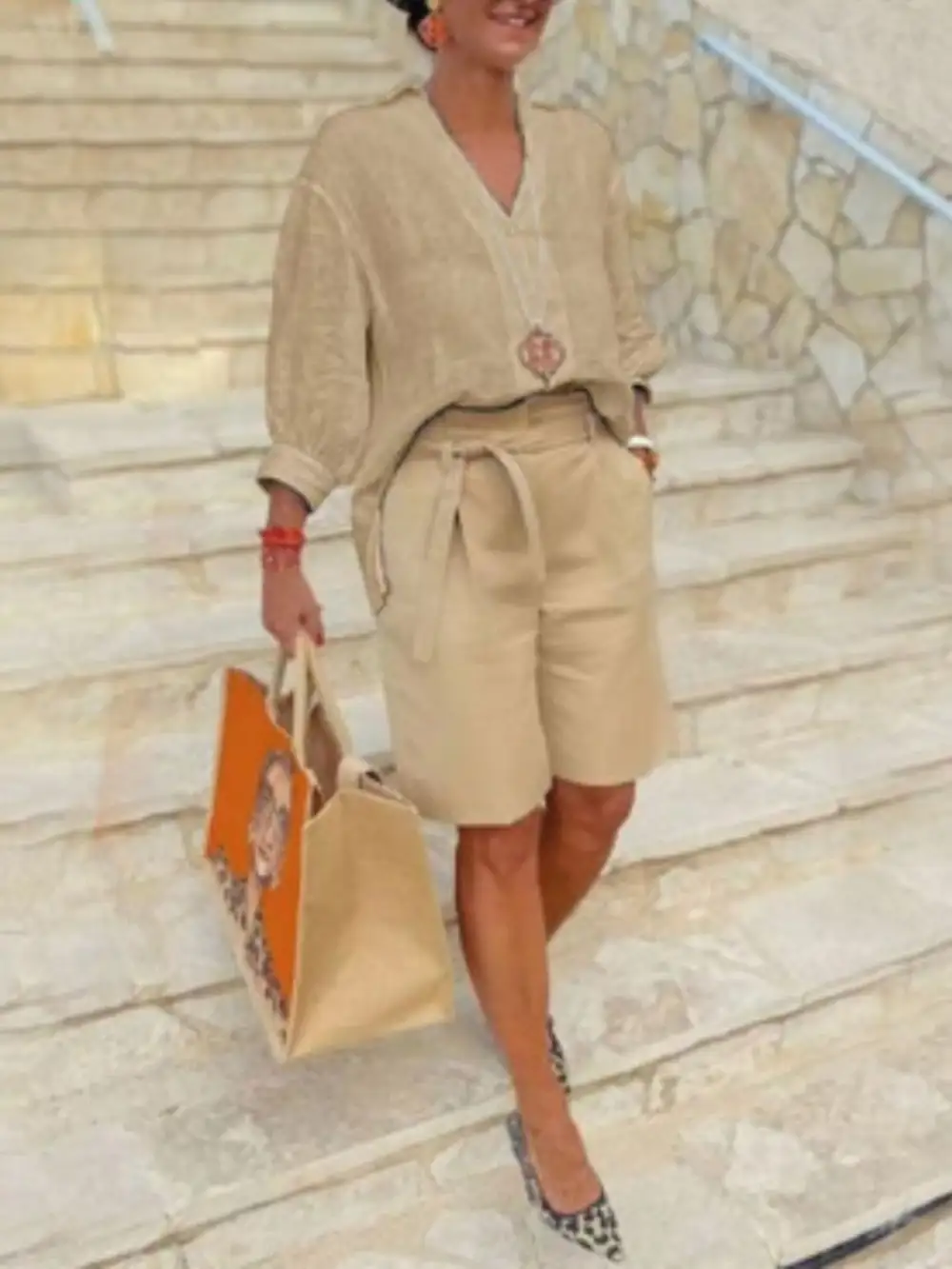 Johnny Collar Sleeve Top and Shorts Set