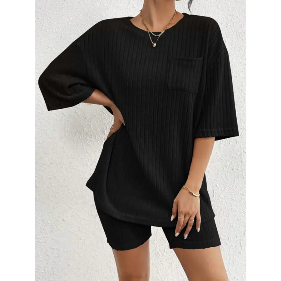 Ribbed Round Neck Top and Shorts Set