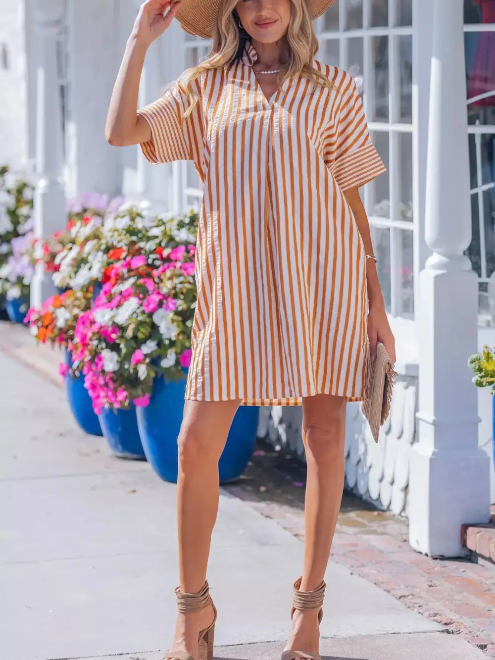 Striped V Neck Mini Dress
