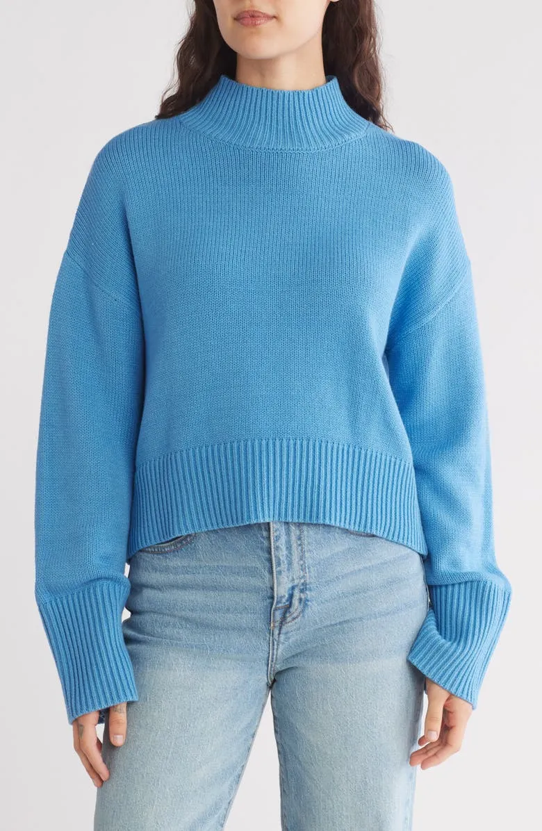Mock Neck Wide Sleeve Crop Pullover