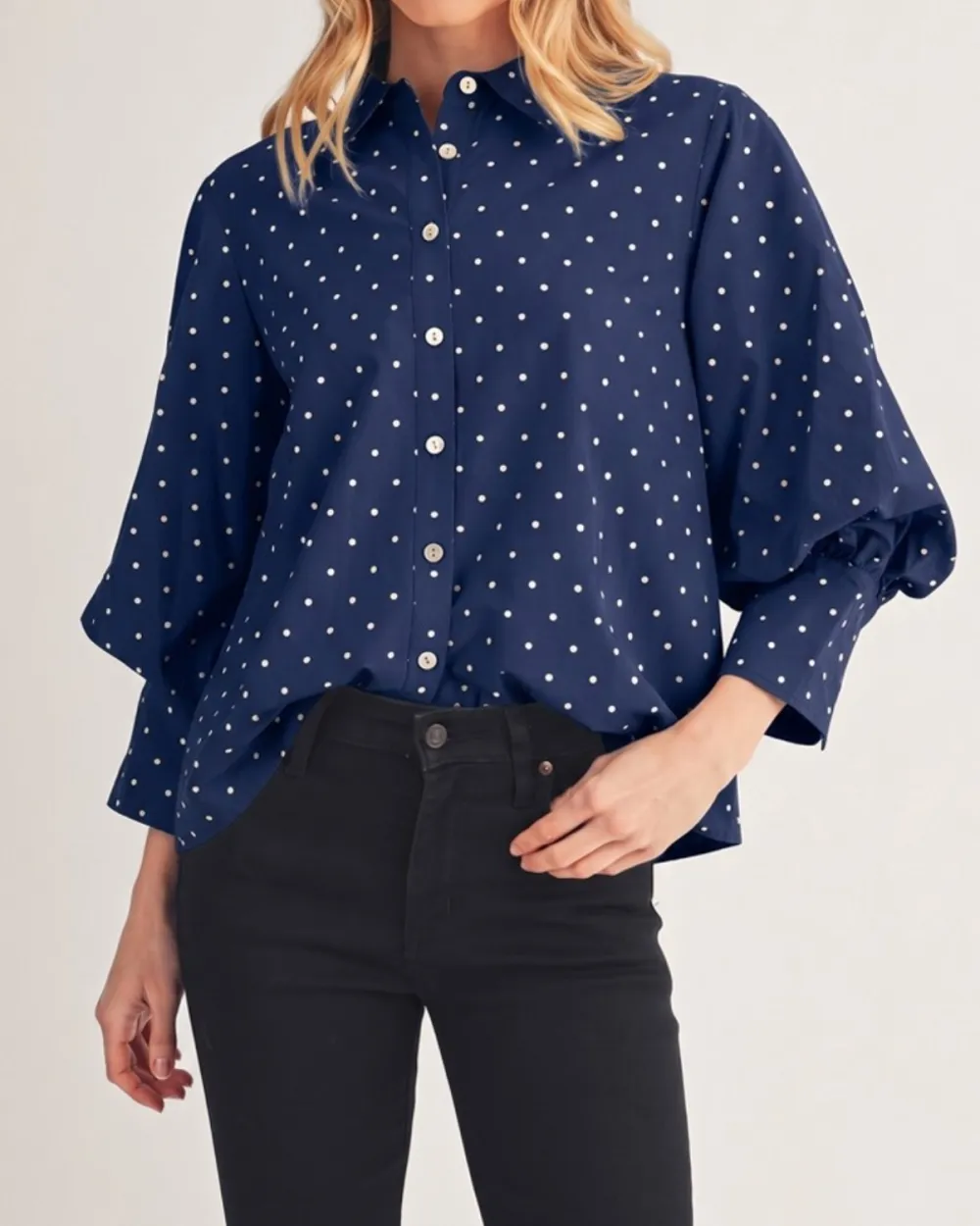 Relaxed Bishop Sleeves Polka Dot Top