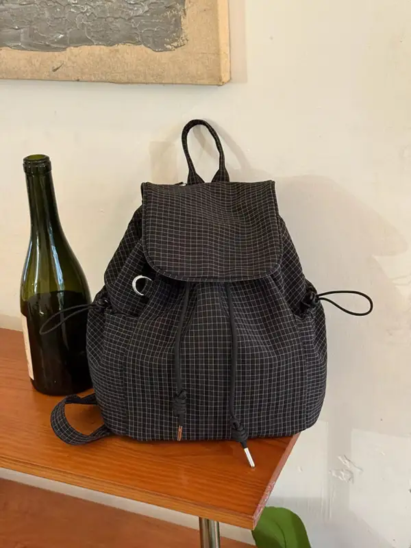 Drawstring Plaid Backpack