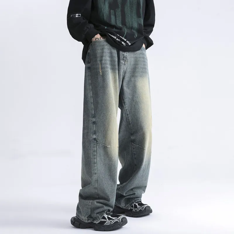 Relaxed Distressed Wide Leg Jeans
