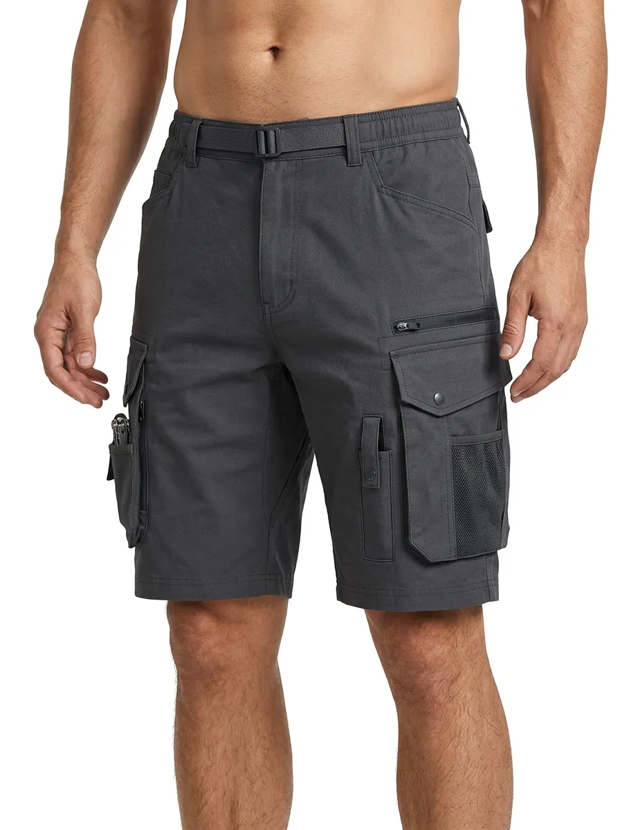 Men's Outdoor Tactical Multi-Pocket Belted Cargo Shorts
