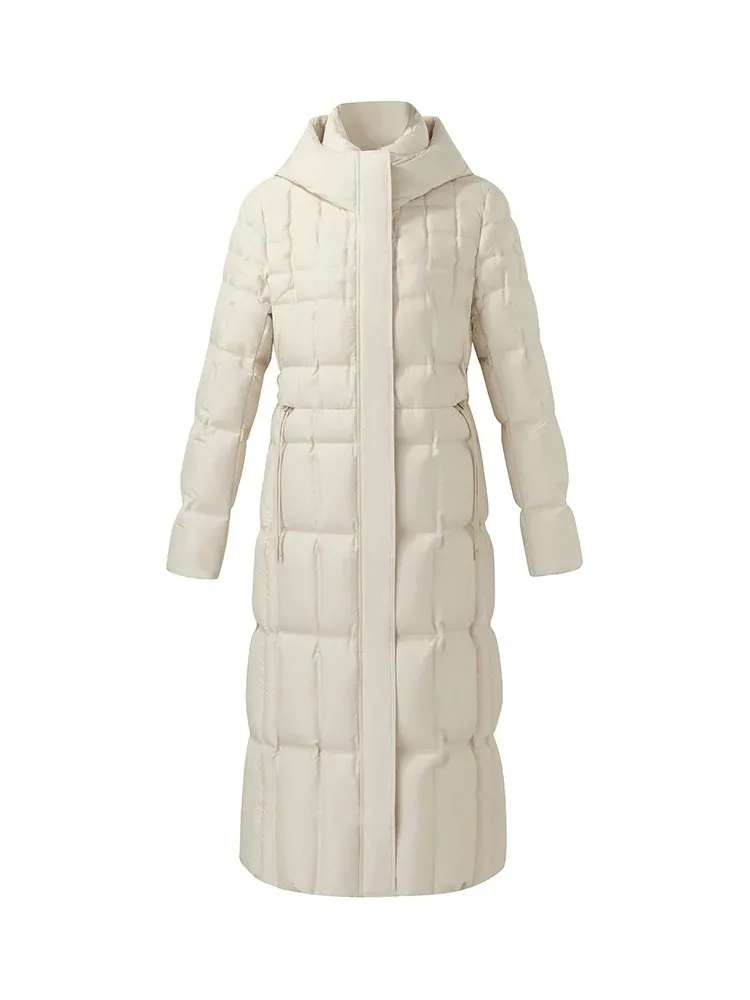 Drawstring Hooded Long Goose Down Coat