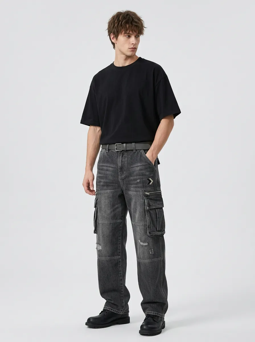 Men's Streetwear Distressed Chevron Printed Cargo Pants