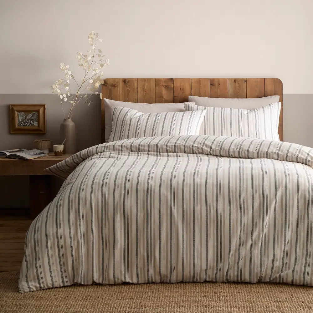 Refined Bedroom Woven Stripe Linen Duvet Cover Set