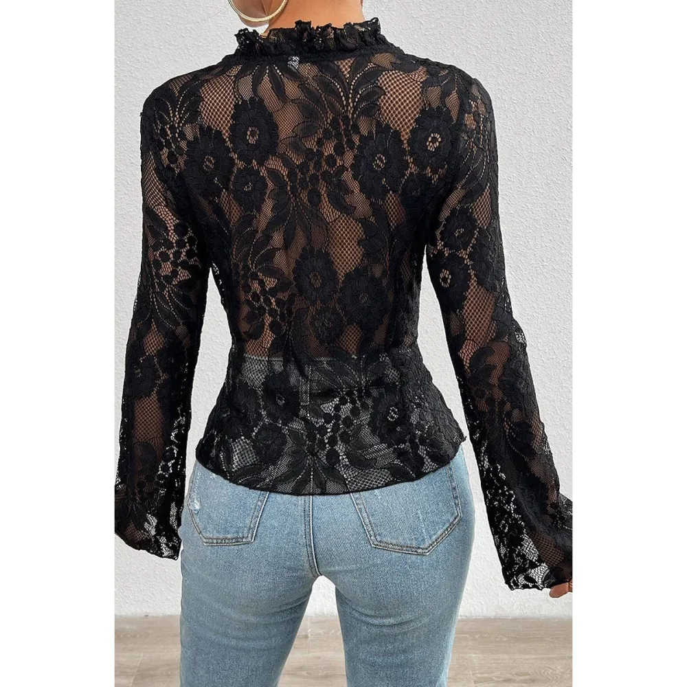 Lace Trim Ruffle Trim Knot Detail Top