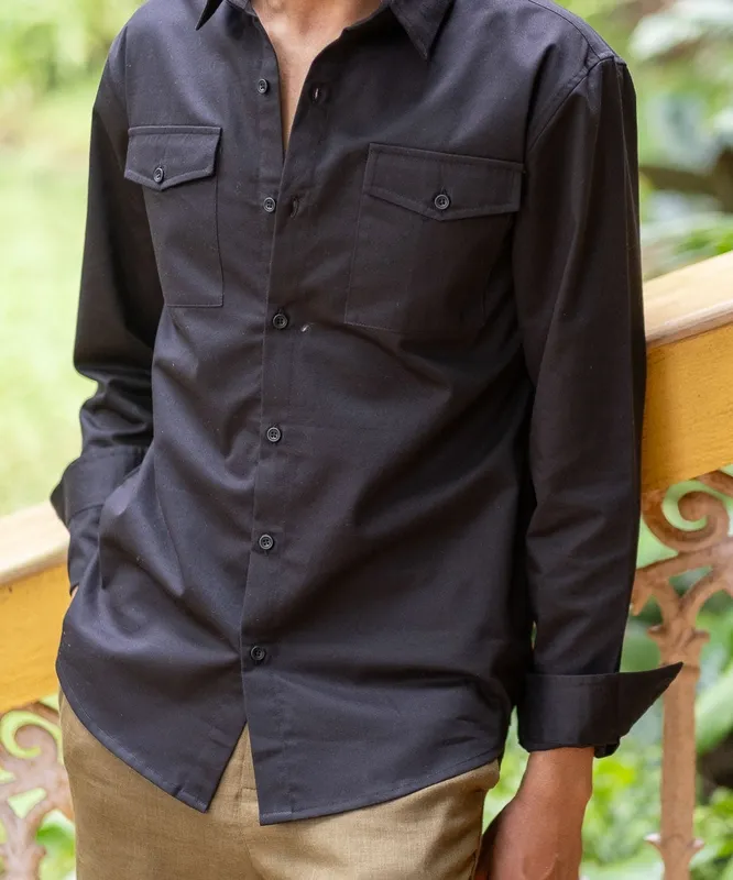 Black Heavyweight Cotton Overshirt Jacket