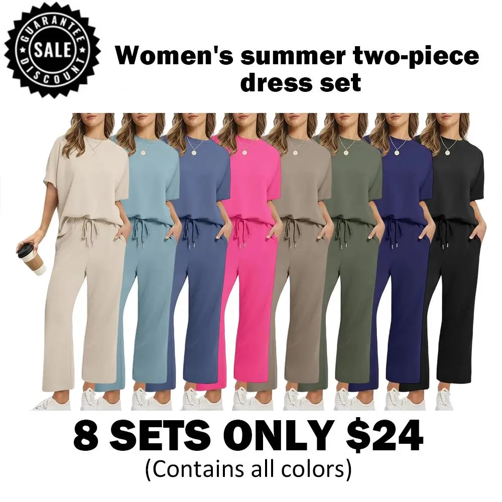 Women's two-piece summer set: Loose wide-leg shorts and casual top