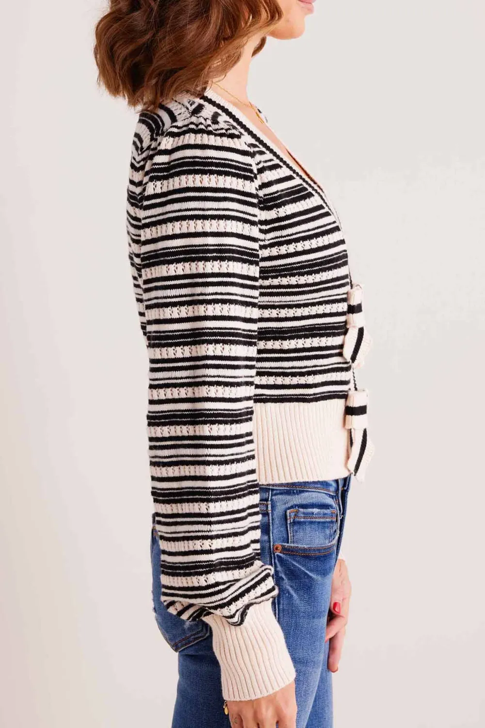 Striped Tie-Front Knitted Cropped Cardigan