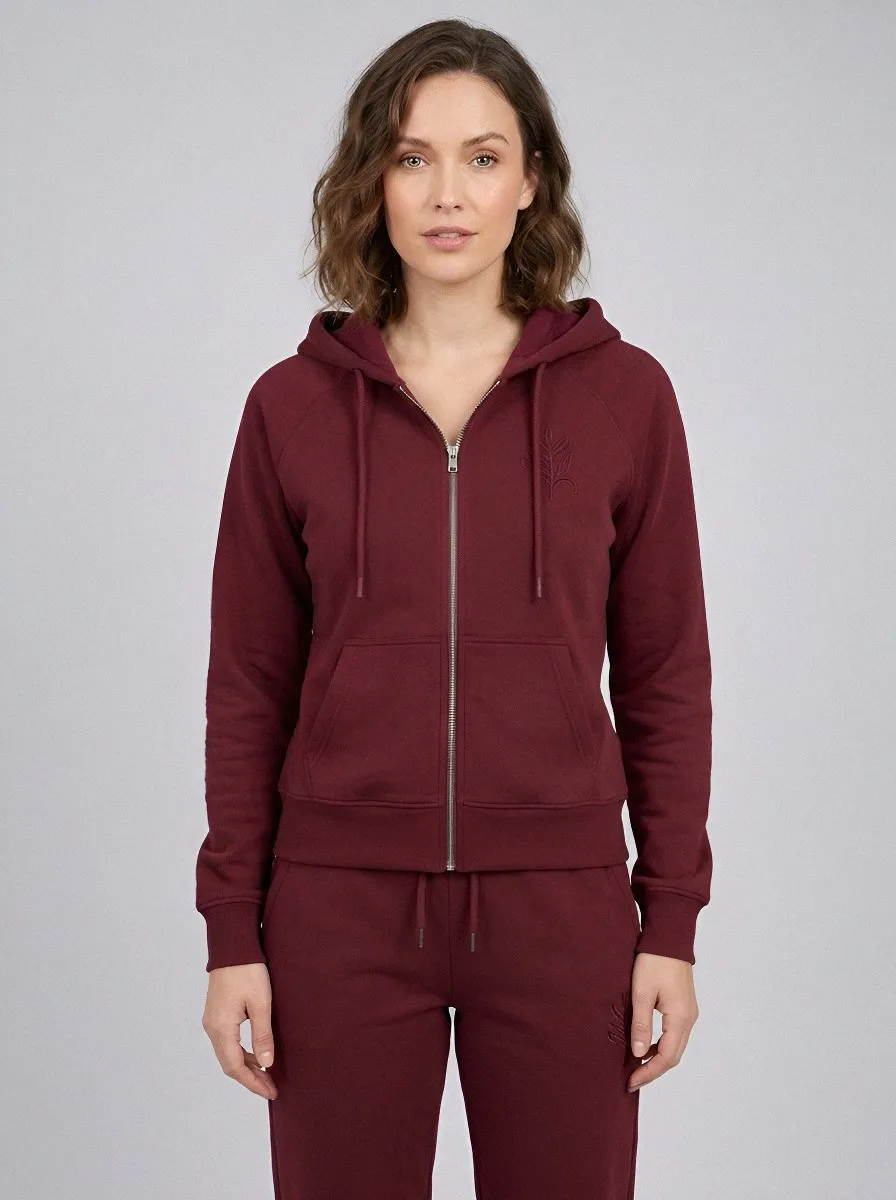 Women's Sage Green Kangaroo Pocket Drawstring Hood Zip-Up Hoodie Jacket & Jogger Set