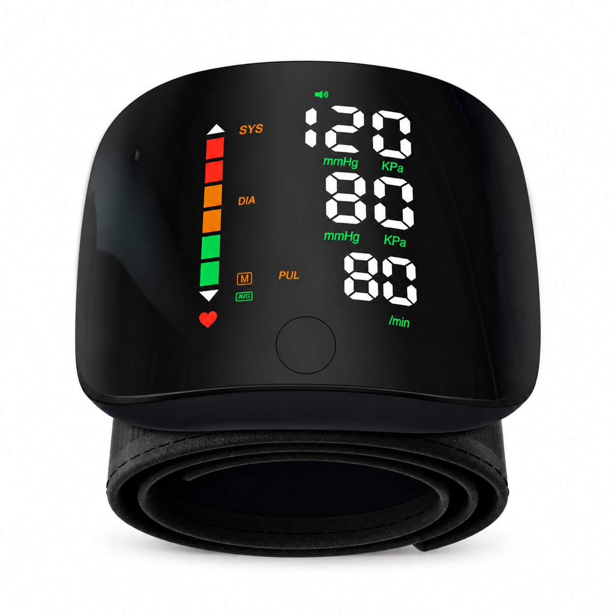 Black rechargeable wrist blood pressure monitor with LED display