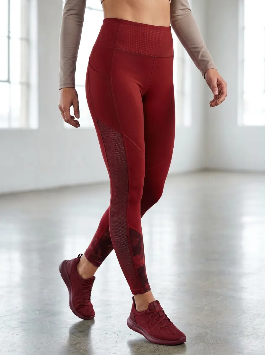 Signature Mesh Panel Graphic Print Style Women's Workout Leggings