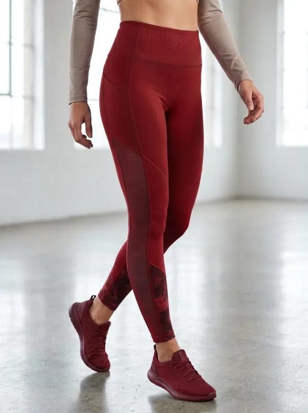 Signature Mesh Panel Graphic Print Style Women's Workout Leggings