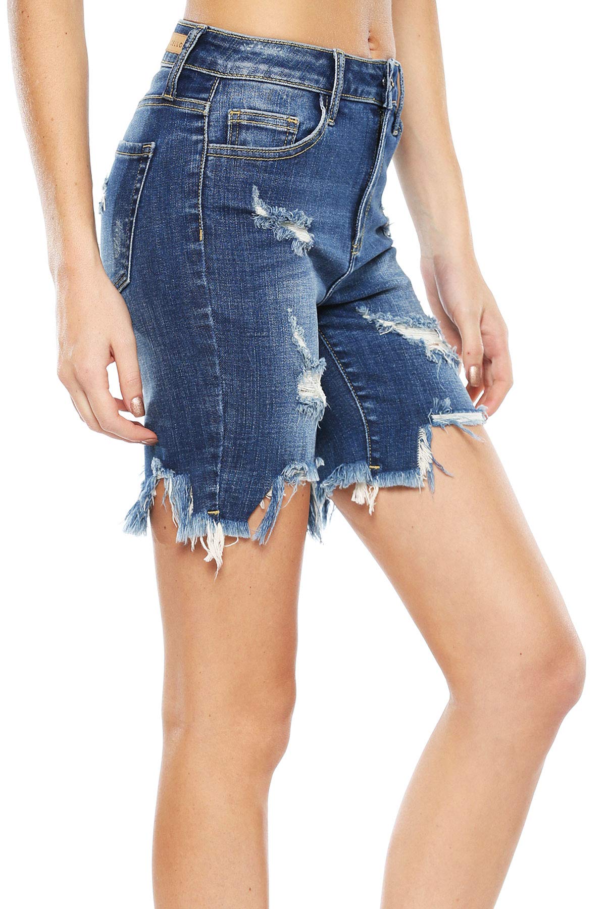 Dark Blue Distressed Bermuda Denim Shorts