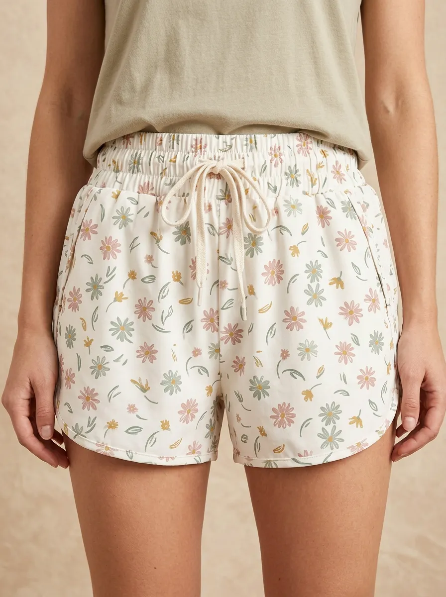 Women's Muted Floral Curved-Hem Casual Shorts