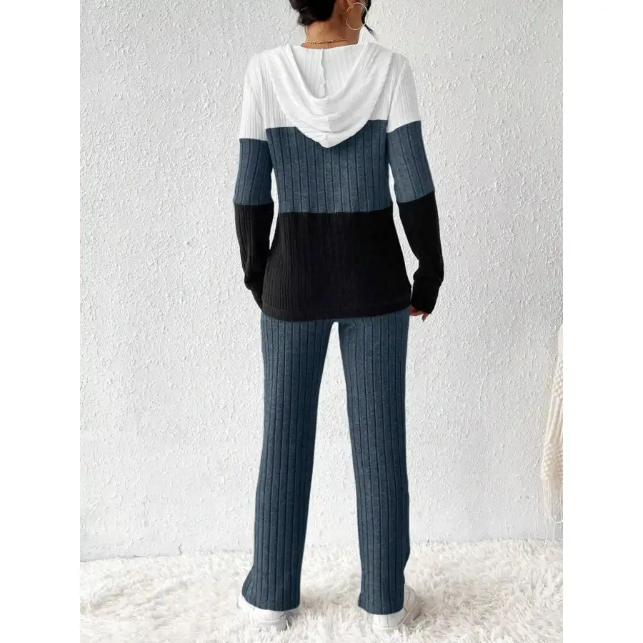 Block Half Zip Hooded Top and Pants Set