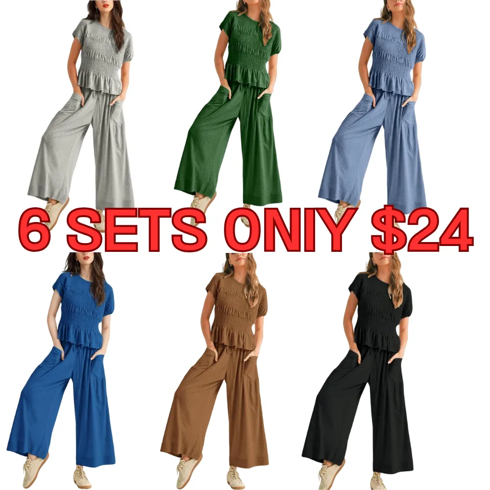 Women’s 2-Piece Smocked Top & Wide-Leg
