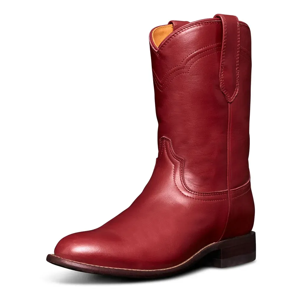 Faux-Leather Round-Toe Chunky-Heel Block-Heel Mid-Calf Boots
