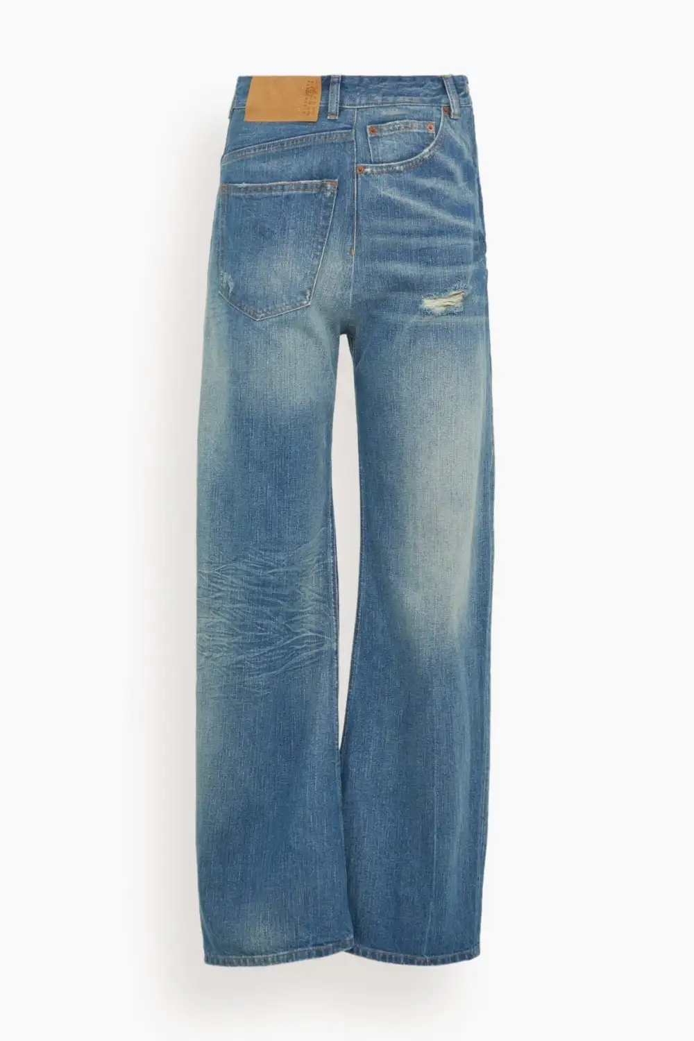 Architectural Distressed Wide-Leg Jeans