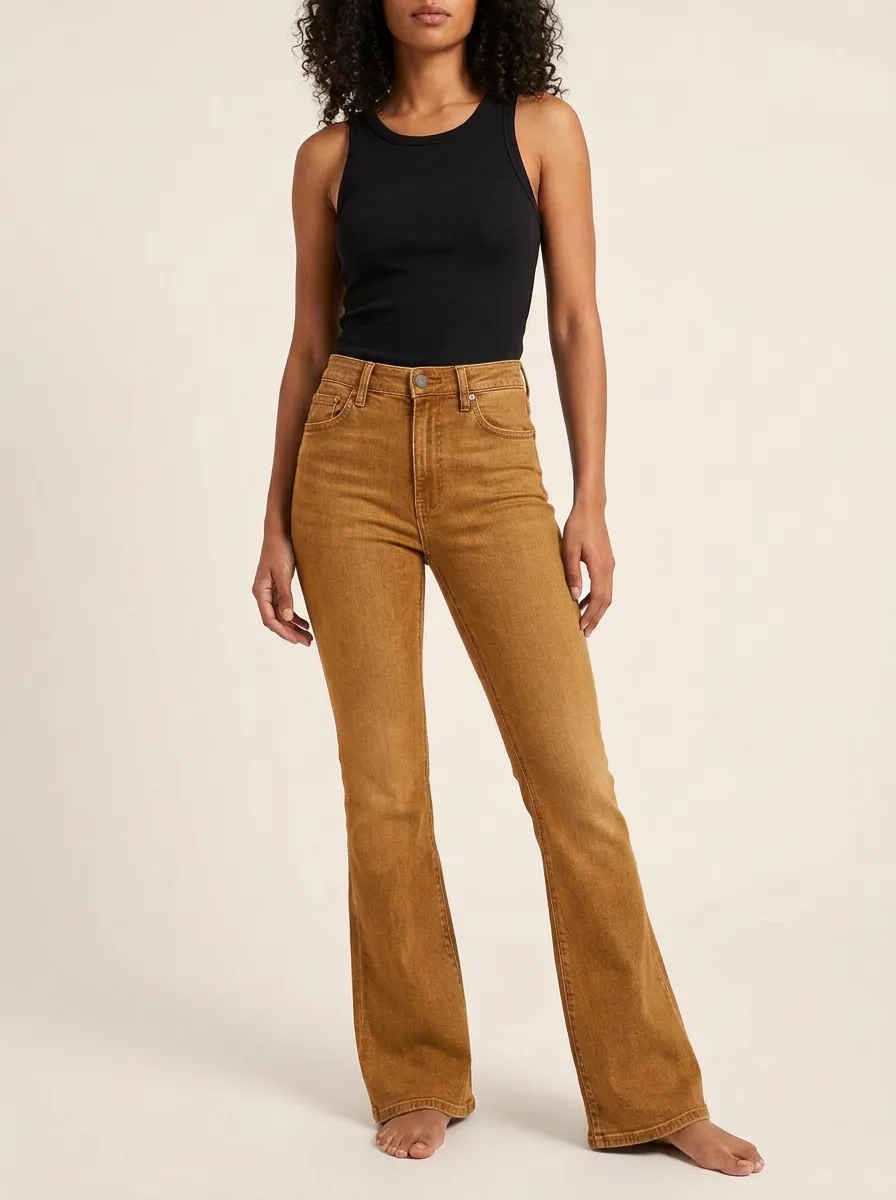 Women's High-Waisted Denim Flare Classic Five-Pocket Styling Including Coin Jeans