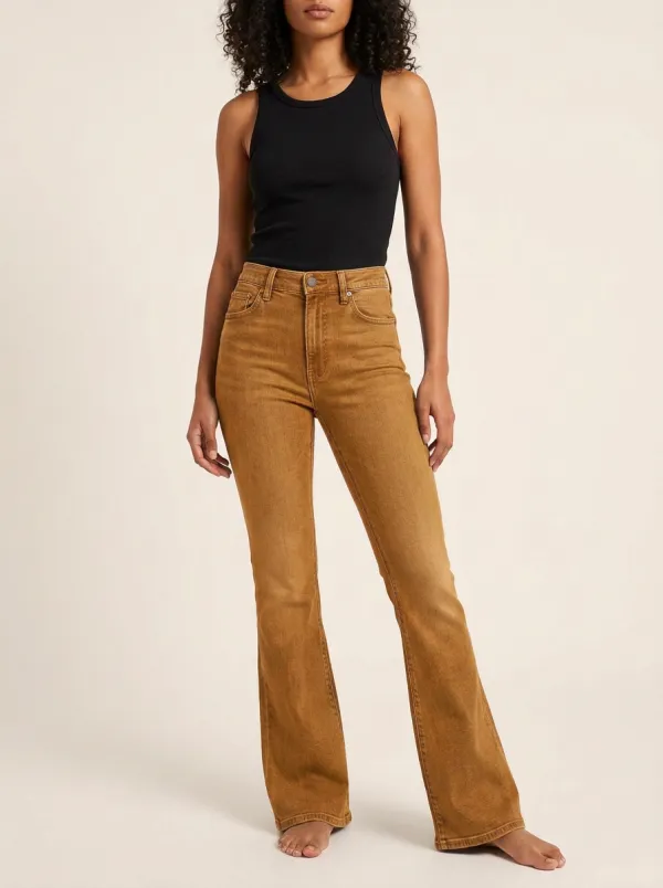 Women's High-Waisted Denim Flare Classic Five-Pocket Styling Including Coin Jeans