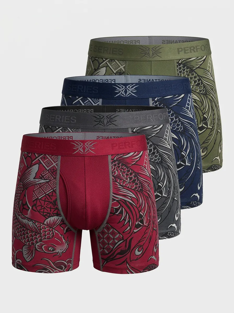 Everyday Koi Fish Design Men' Four Pack Boxer Briefs
