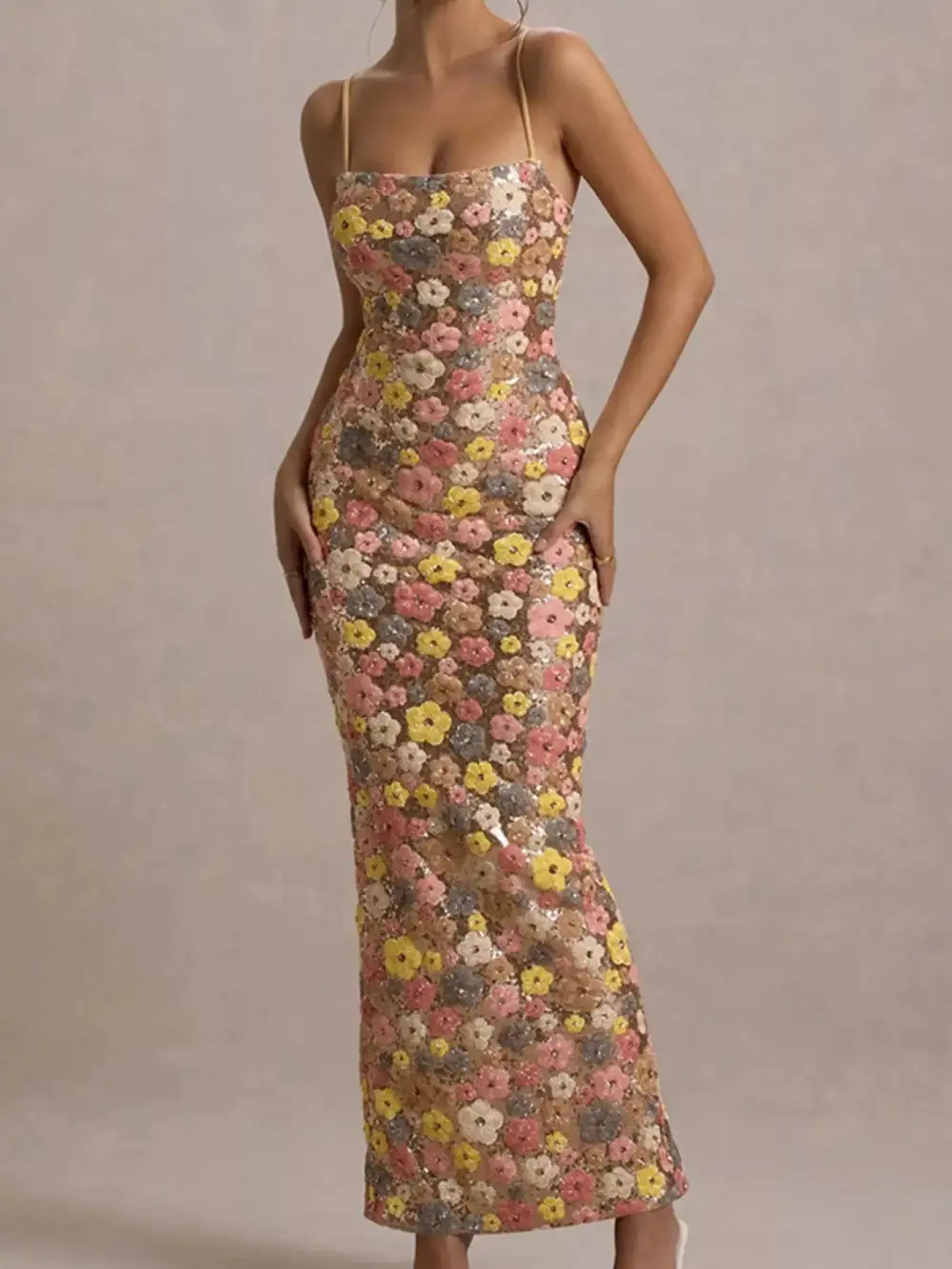 Floral Sequin Maxi Dress