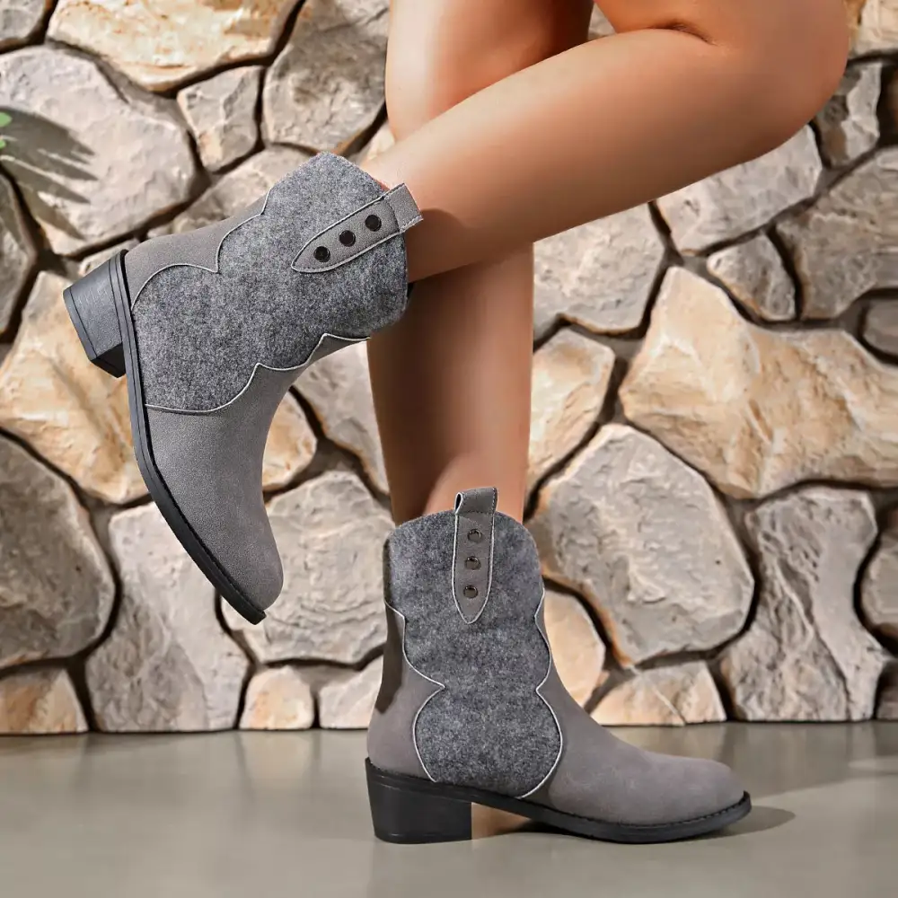 Point Toe Block Heels Boots