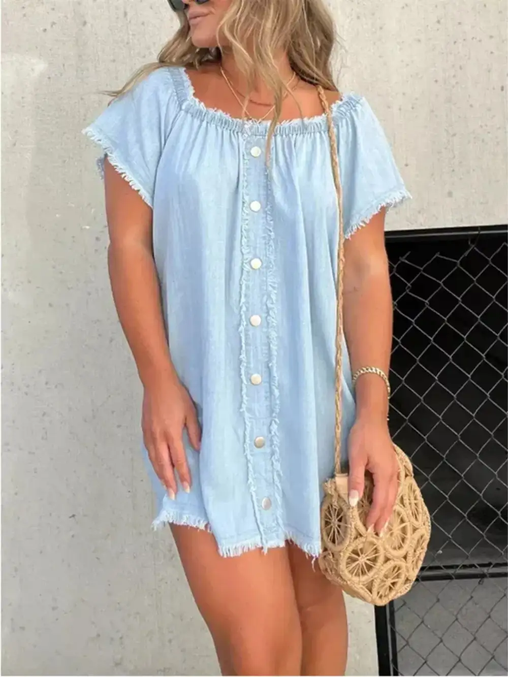Denim Button Front Dress Casual