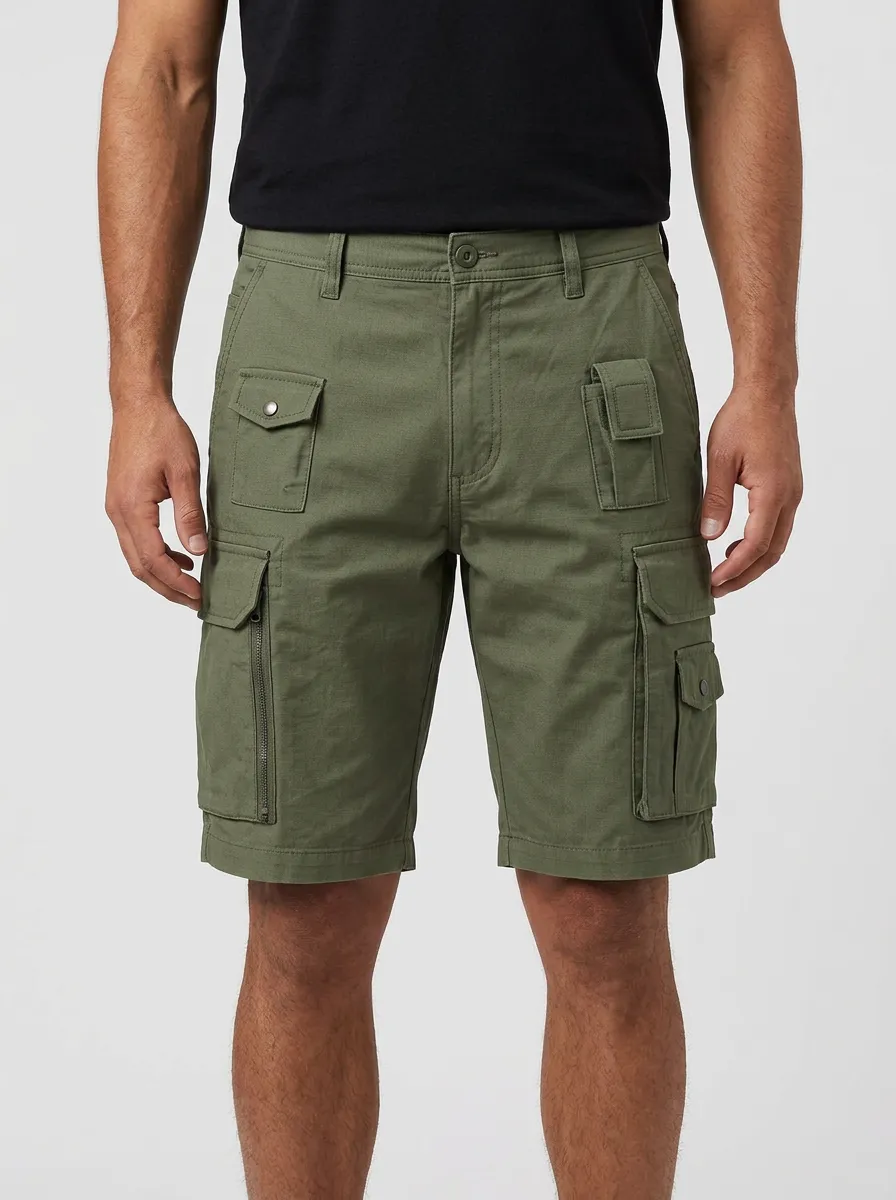 Men's Tactical Outdoor Multi-Pocket Olive Cargo Shorts