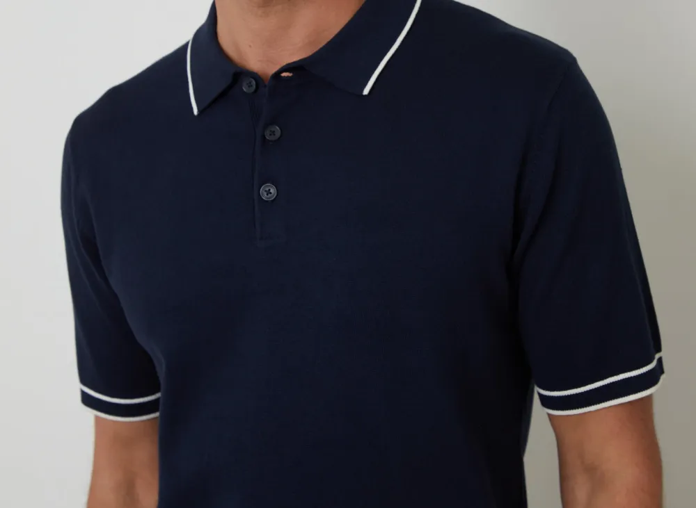 Men's Navy Knitted Short Sleeve Polo