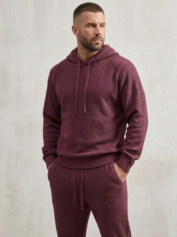 Diamond-Texture Hooded Textured-Knit Men's Knit Hoodie Jogger Set