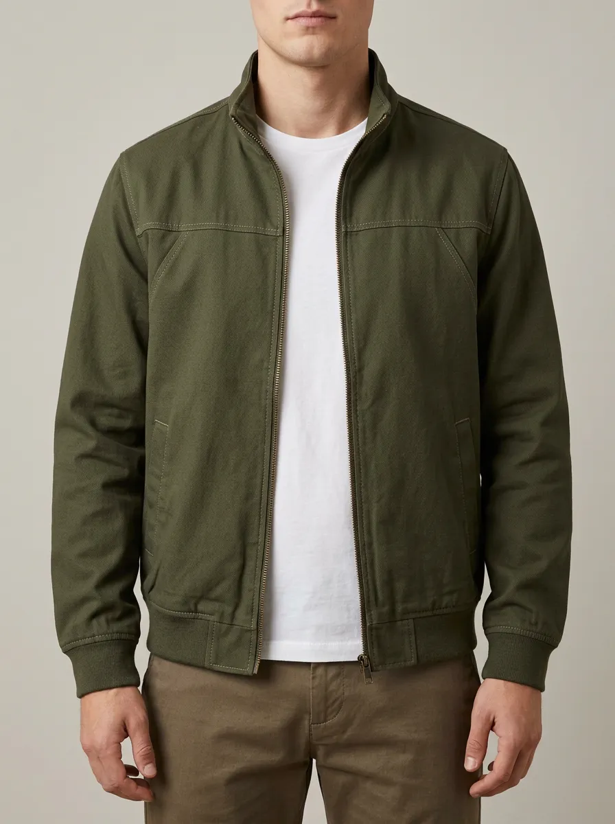 Solid Color Zip Bomber Utility Jacket