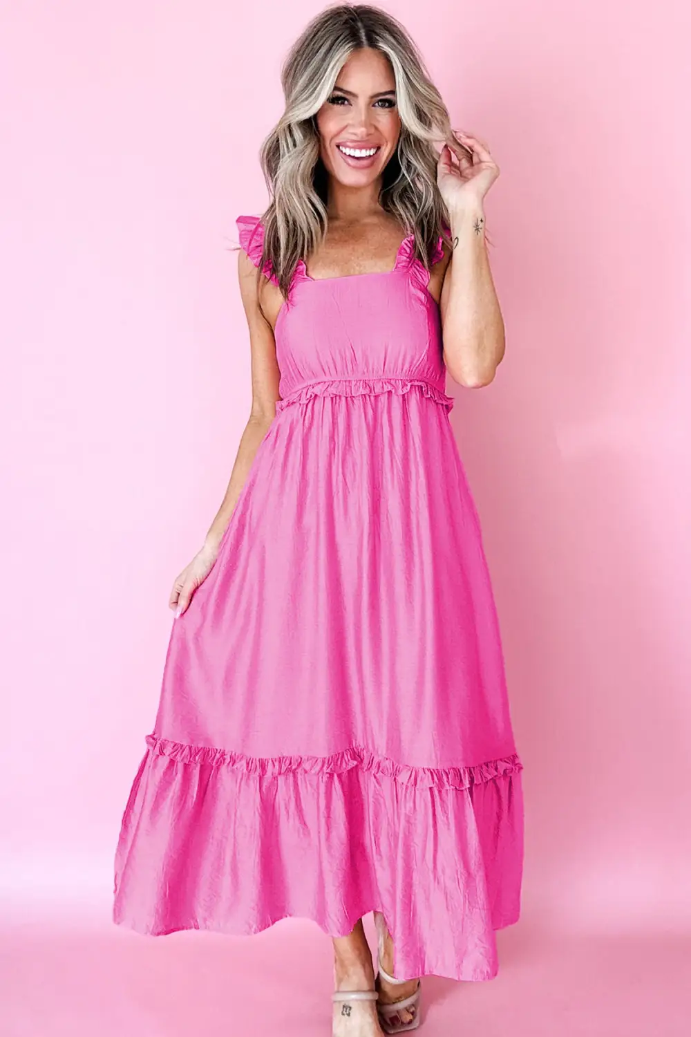 Clean Line Ruffle Sleeveless High Waist Maxi Dress