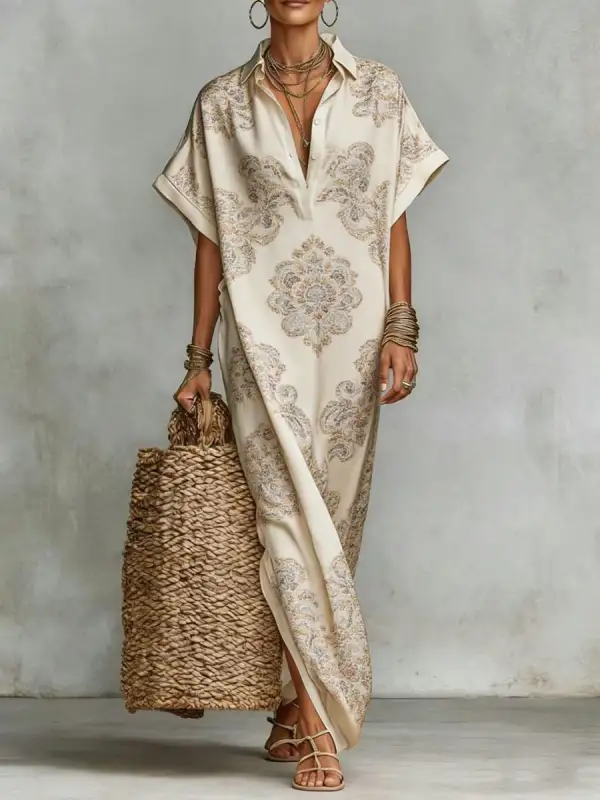 Loose Buttoned Sleeve Maxi Dress