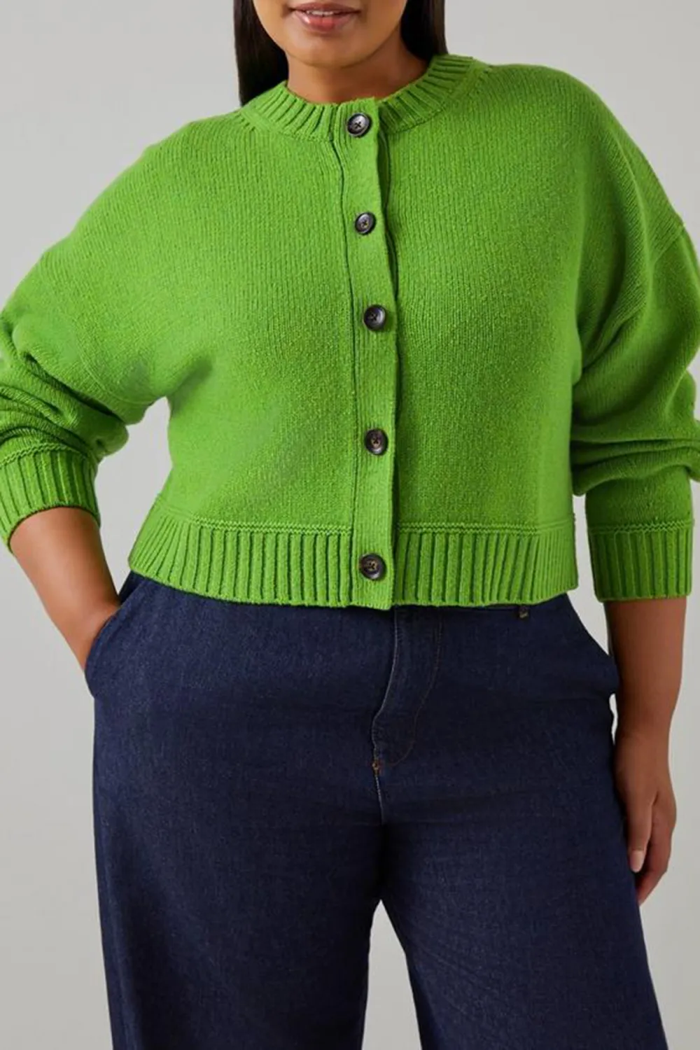 Bright Green Cropped Button Up Knit Cardigan