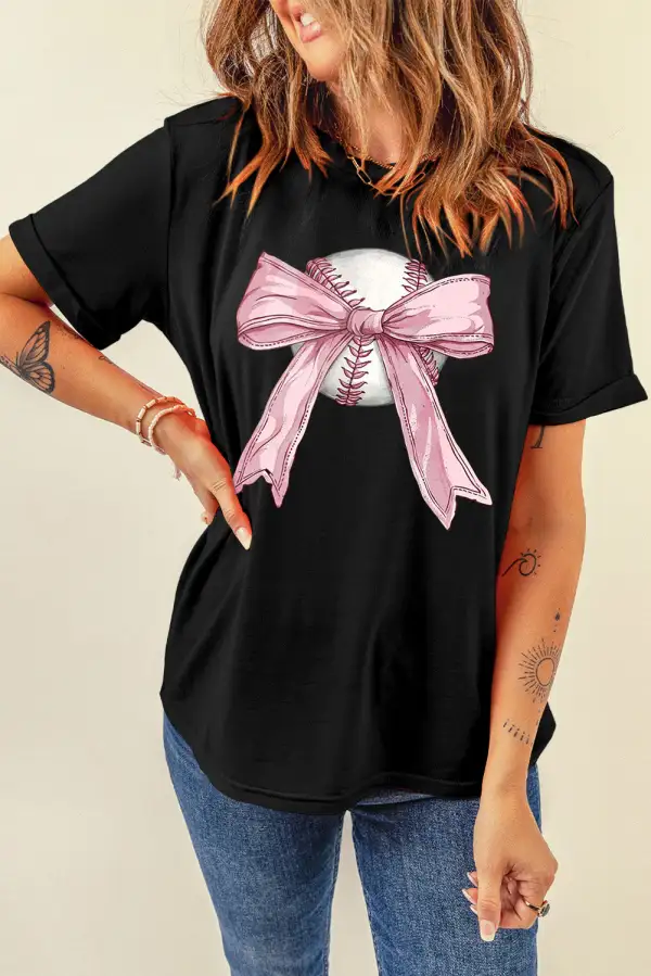 Black Baseball Bow Knot Print